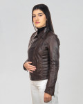 Women's leather jacket mod. Violetta in genuine Dark Brown leather 100% made in Italy