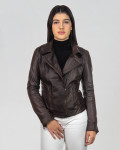 Women's leather jacket mod. Violetta in genuine Dark Brown leather 100% made in Italy
