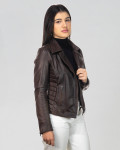 Women's leather jacket mod. Violetta in genuine Dark Brown leather 100% made in Italy