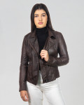 Women's leather jacket mod. Violetta in genuine Dark Brown leather 100% made in Italy
