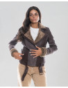 Brown woman perfecto jacket in real Dark Brown Shearling sheepskin and 100% made in Italy genuine leather