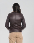 Chiodo donna Testa di Moro in vero montone Shearling Beige e in vera pelle 100% made in Italy