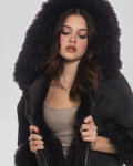 Bea – Women’s Black Shearling Jacket with Real Fur