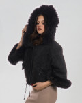 Bea – Women’s Black Shearling Jacket with Real Fur