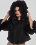 Bea – Women’s Black Shearling Jacket with Real Fur