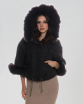 Bea – Women’s Black Shearling Jacket with Real Fur