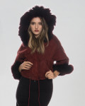 Woman jacket mod. Bea in genuine Bordeaux leather and fur 100% made in Italy