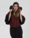 Woman jacket mod. Bea in genuine Bordeaux leather and fur 100% made in Italy