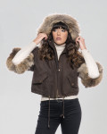 Woman jacket mod. Beatrice in genuine Nabuk leather and fur 100% made in Italy