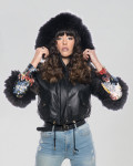 Woman jacket mod. Beatrice in genuine Black leather and fur 100% made in Italy
