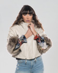 Woman jacket mod. Beatrice in genuine Cream leather and fur 100% made in Italy