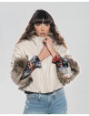 Giacca donna mod. Beatrice Panna in vera pelle e pelliccia 100% made in Italy