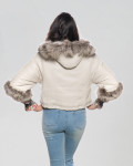 Woman jacket mod. Beatrice in genuine Cream leather and fur 100% made in Italy