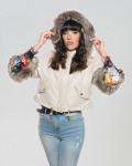 Woman jacket mod. Beatrice in genuine Cream leather and fur 100% made in Italy
