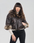 Woman jacket mod. Beatrice in genuine Dark Brown leather and fur 100% made in Italy