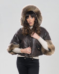 Giacca donna mod. Beatrice Testa di Moro in vera pelle e pelliccia 100% made in Italy