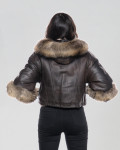Woman jacket mod. Beatrice in genuine Dark Brown leather and fur 100% made in Italy