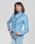 Women's Light Blue Leather Jacket – Belen | Leather Trend