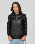 Women's Black Leather Bomber Jacket - Vittoria | Leather Trend