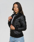 Women's Black Leather Bomber Jacket - Vittoria | Leather Trend