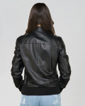 Women's Black Leather Bomber Jacket - Vittoria | Leather Trend
