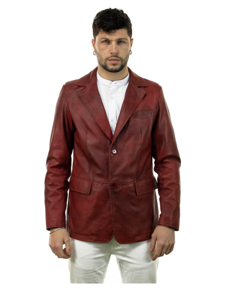 Giacca classica da uomo bordeaux in vera pelle 100% made in Italy 2
