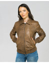 Women's Light Brown Leather Bomber Jacket - Cloe | Leather Trend