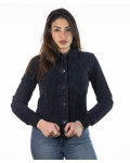 Woman suede jacket mod. Polo shirt in genuine dark blue suede leather 100% made in Italy
