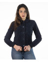 Woman suede jacket mod. Polo shirt in genuine dark blue suede leather 100% made in Italy