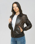 Women's Dark Brown Leather Bomber Jacket - Cloe | Leather Trend