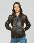 Women's Dark Brown Leather Bomber Jacket - Cloe | Leather Trend