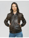 Women's Dark Brown Leather Bomber Jacket - Cloe | Leather Trend