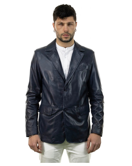Giacca classica da uomo blu in vera pelle 100% made in Italy