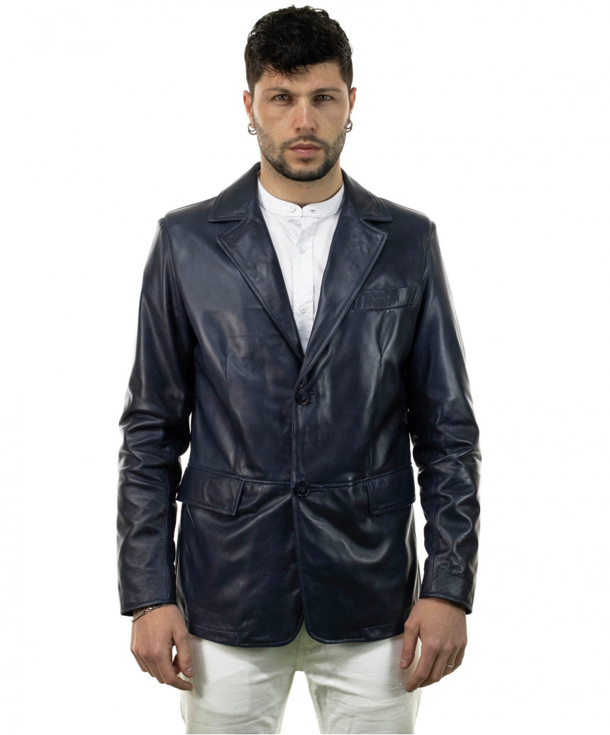 Classic - Men's jacket in Genuine Blue Leather