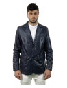 Giacca classica da uomo blu in vera pelle 100% made in Italy