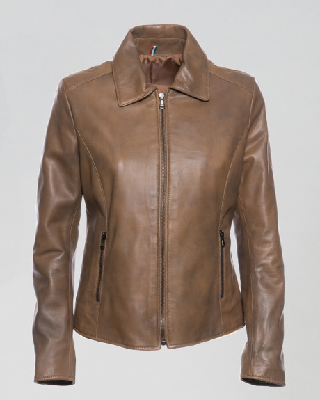 Women's Light Brown Leather Jacket - Eva | Leather Trend 2