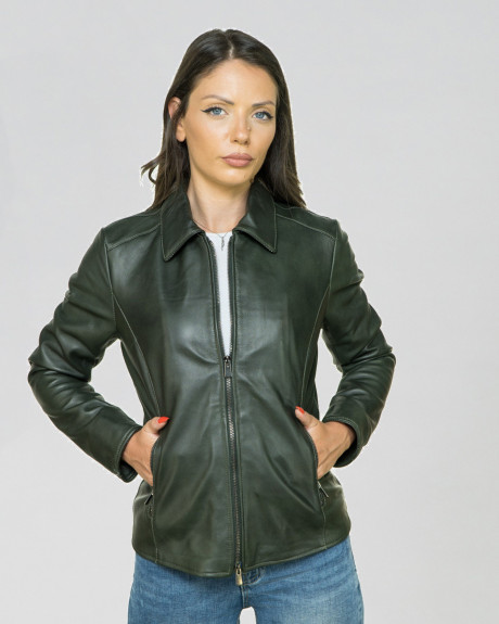 Women's Green Leather Jacket - Eva | Leather Trend 2