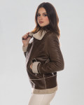 Giacca donna marrone e bianca in vero montone Shearling 100% made in Italy