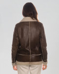 Giacca donna marrone e bianca in vero montone Shearling 100% made in Italy