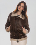 Giacca donna marrone e bianca in vero montone Shearling 100% made in Italy