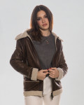 Giacca donna marrone e bianca in vero montone Shearling 100% made in Italy