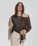 Giacca donna marrone e bianca in vero montone Shearling 100% made in Italy