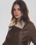 Giacca donna marrone e bianca in vero montone Shearling 100% made in Italy