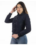 Woman suede jacket mod. Polo shirt in genuine dark blue suede leather 100% made in Italy