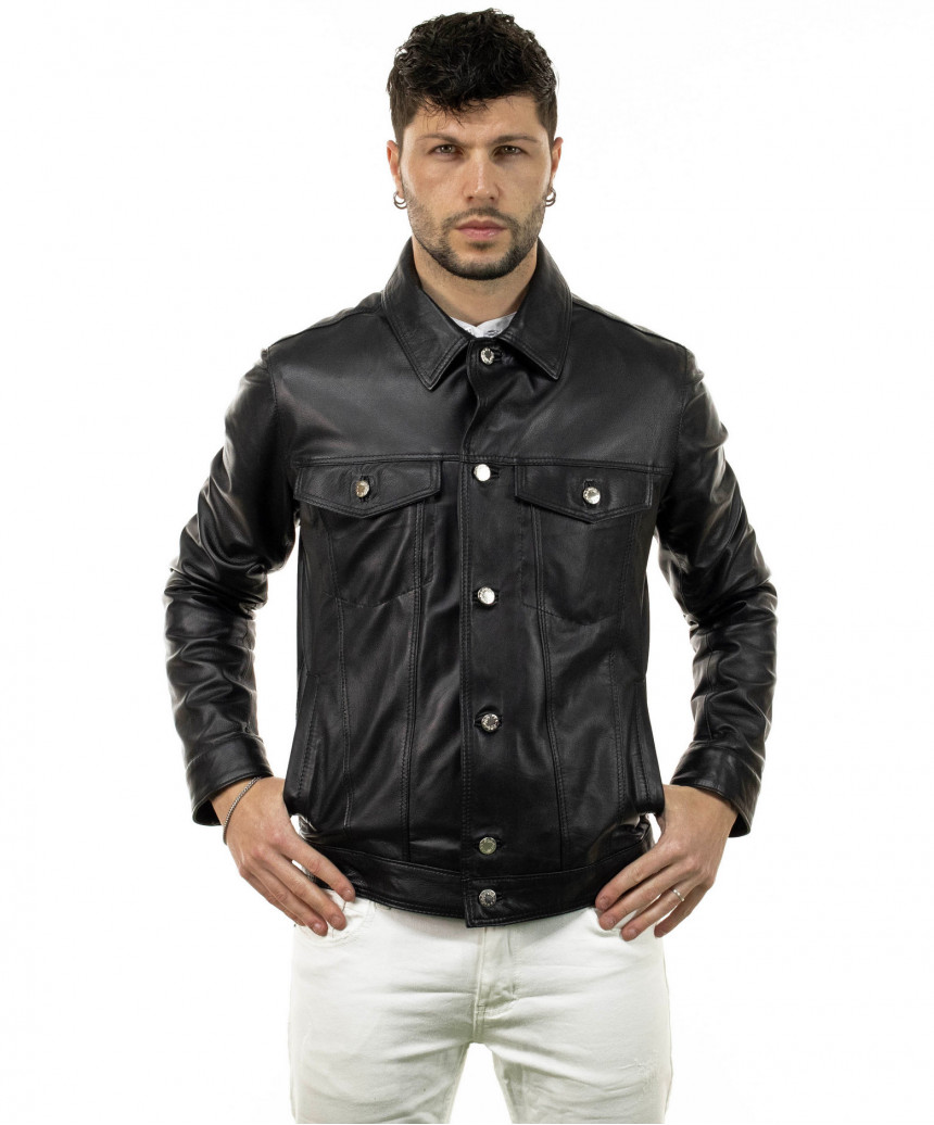 Roberto - Men's Jacket in Genuine Black Leather
