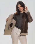 Giacca donna marrone e bianca in vero montone Shearling 100% made in Italy