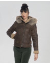 Montone donna con cappuccio mod. Naomi Cuoio in vero montone 100% made in Italy