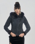Shearling woman with hood mod. Naomi Grey in real Shearling 100% made in Italy