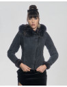 Montone donna con cappuccio mod. Naomi Grigio in vero montone 100% made in Italy