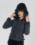 Montone donna con cappuccio mod. Naomi Grigio in vero montone 100% made in Italy